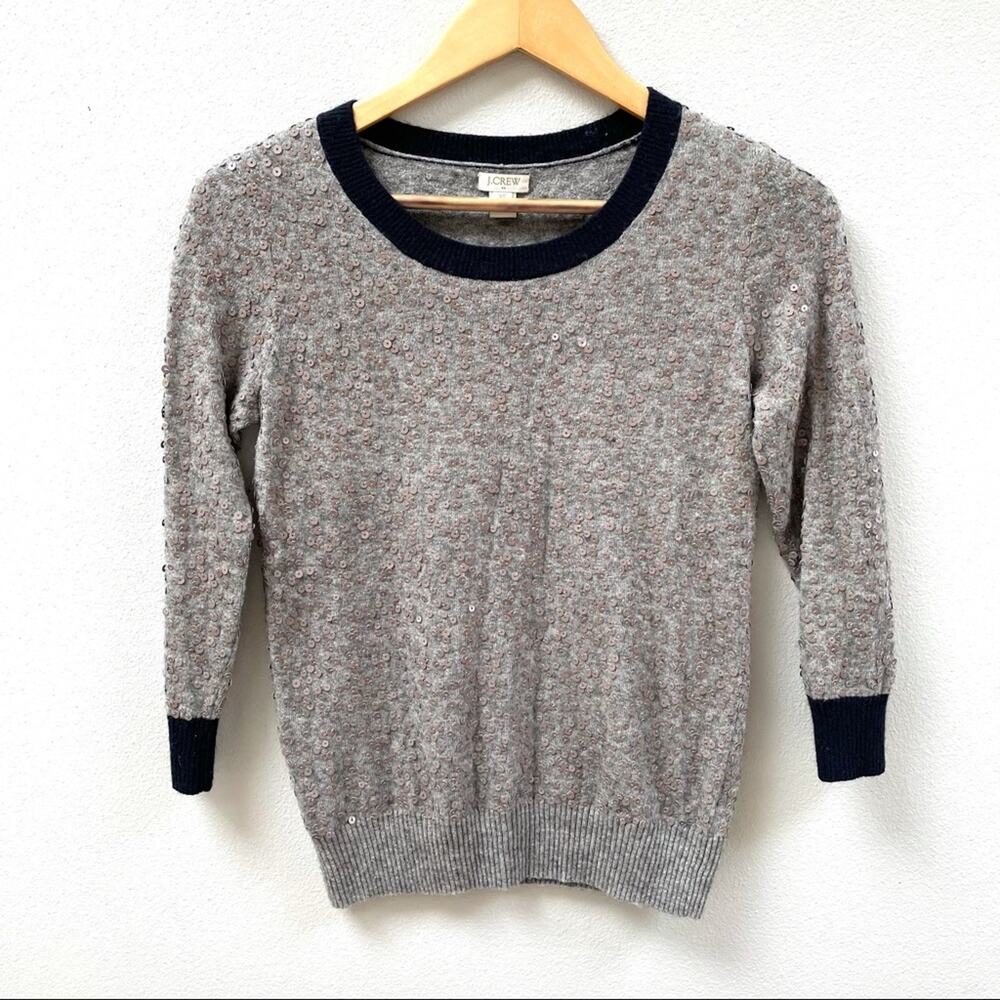J. Crew Merino Wool Blend Gray & Navy Sequin Sweater Women’s XS Style 06035